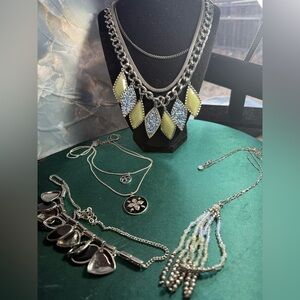 Statement‎ Necklace Bundle Silver Tone & Beaded Jewelry Lot